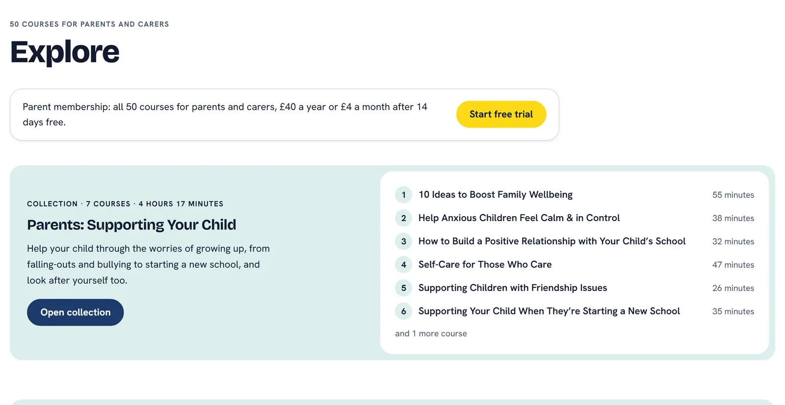 Courses for parents and carers, sorted by the worry they help with